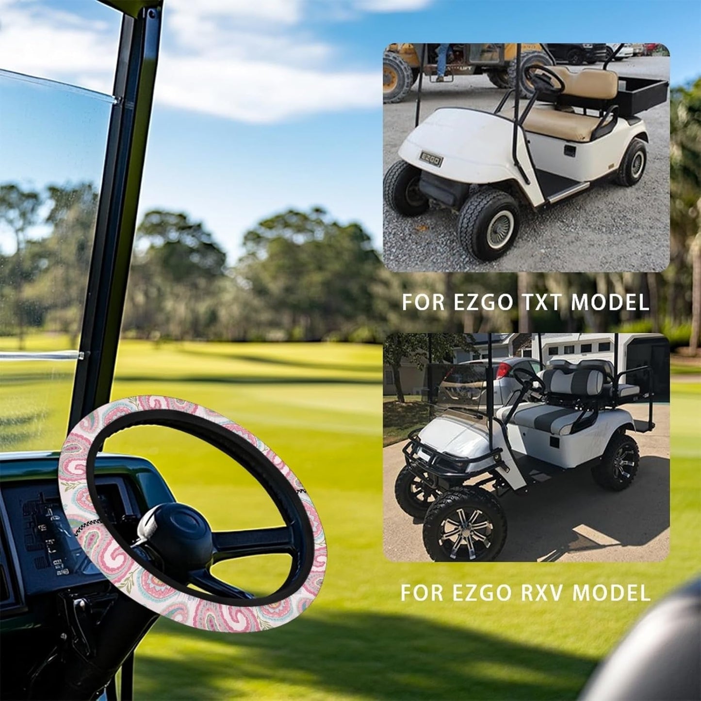 Pink Flowers Golf Cart Steering Wheel Covers Tribal Style Golf Cart Steering Wheel Cover for Club Car Steering Wheel Cover Protection
