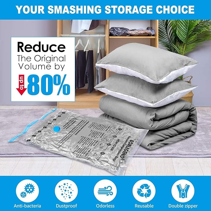 BoxLegend Vacuum Storage Bags with Hand Pump 6 Large 23.6’’x31.5’’ Thickened Vacuum Seal Bags for Clothing Coat Bedding Quilt Blanket Pillow Comforters