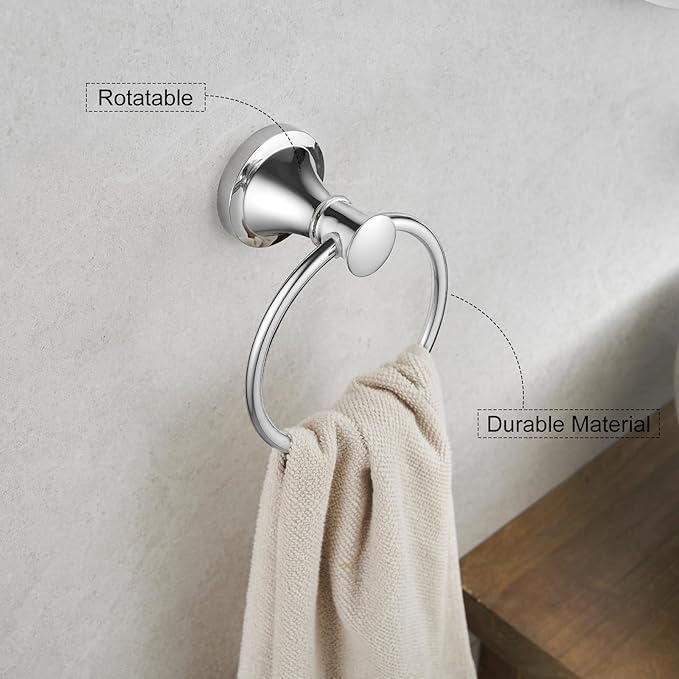 Hoimpro Polished Chrome Towel Ring Toilet Paper Holder Set, 2 PCS Wall Mounted Bathroom Hardware Fixture Toilet Roll Tissue Holder, Hand Towel Bar Towel Rack Bathroom Accessories Set