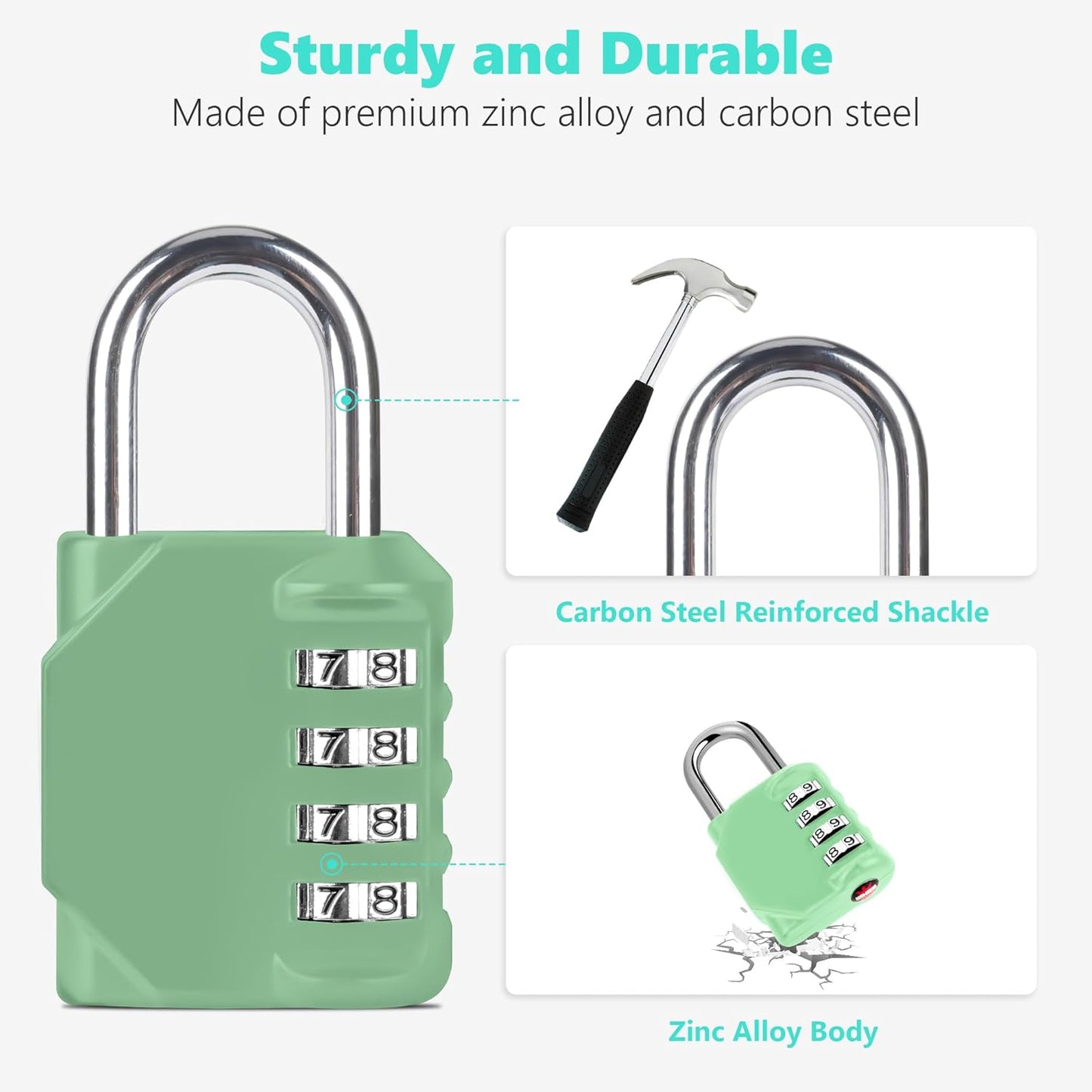 CL11KG Combination Lock, 4 Digit Outdoor Combination Padlock Set Your own Combination for Gym Locker Lock, School, Gates, Doors, Toolbox, Hasps and Storage (Khaki-Green *1)