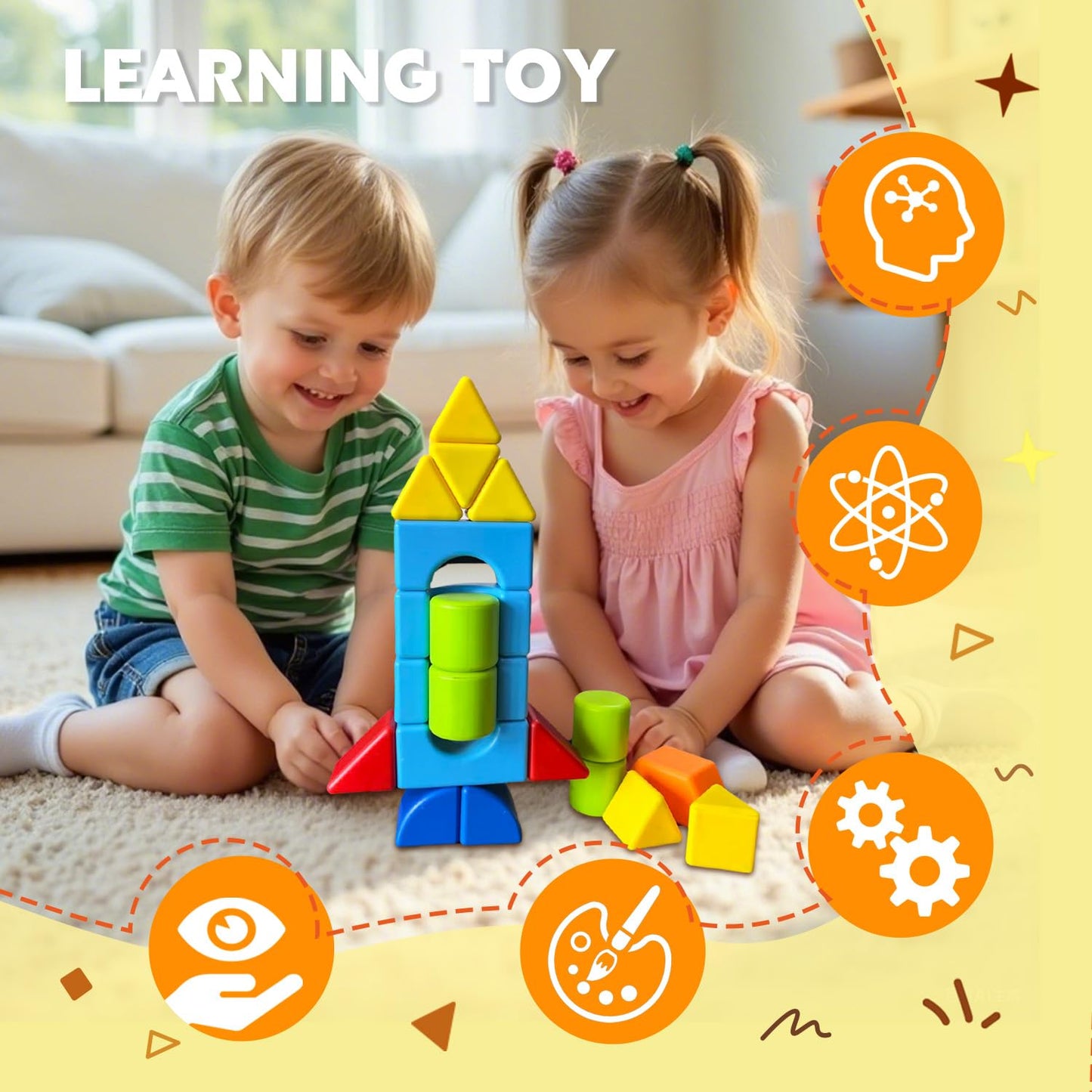 Pairez Toys Multi-Shape Magnetic Blocks, Large Stacking & Building Blocks Set, Preschool Educational Sensory Magnet Toys for Kids Ages 3-5 Year Old Boys & Girls Toddlers(20pcs)