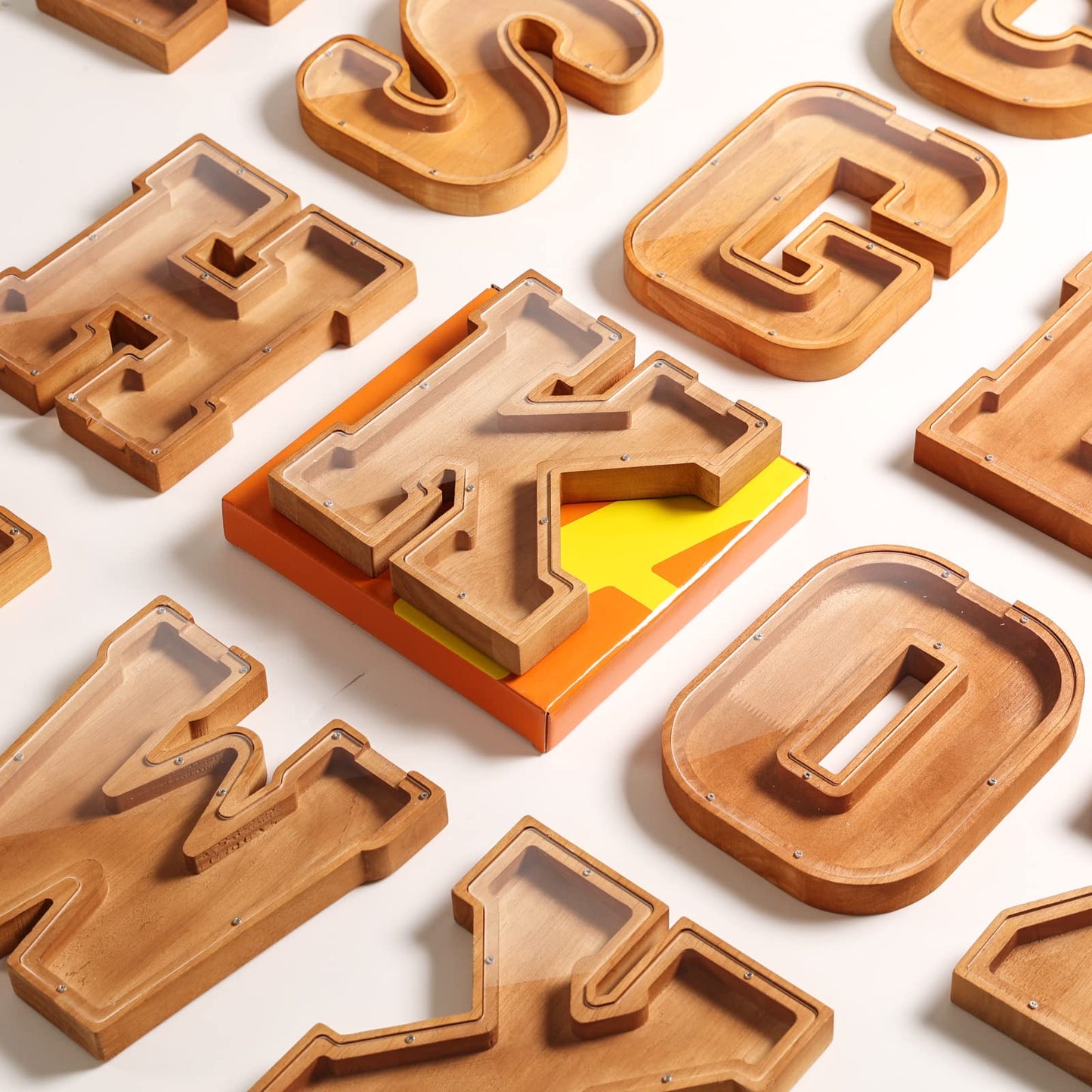 Wooden Letter Piggy Bank for Kids Boys Girls Large 26 Alphabet Money Bank Personalized Custom Name Transparent Saving Coin Bank, Perfect Christmas,Birthday Gift for kids Adults and Home Decoration (J)