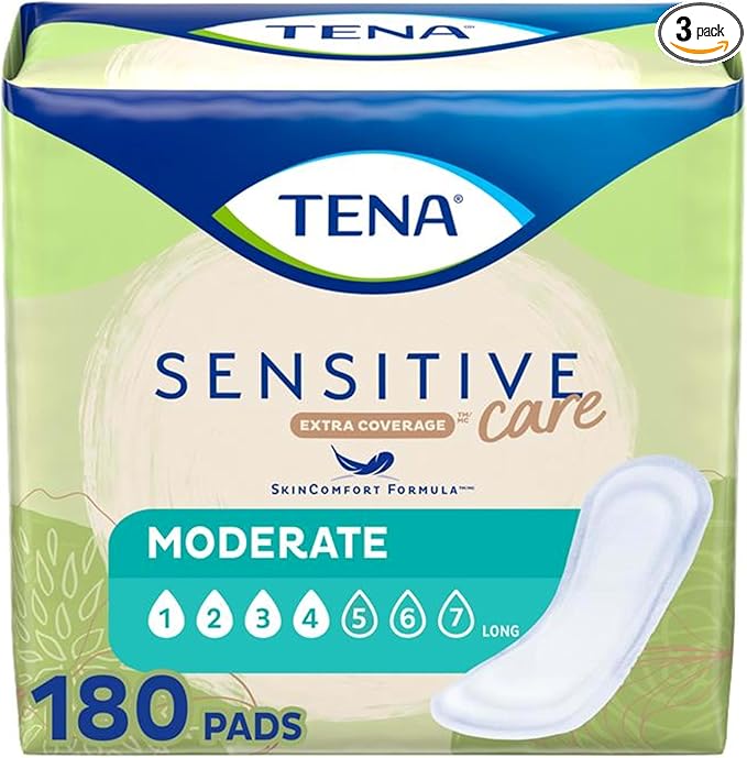 TENA Sensitive Care Extra Coverage Moderate Absorbency Incontinence Bladder Control Pad, 180 count