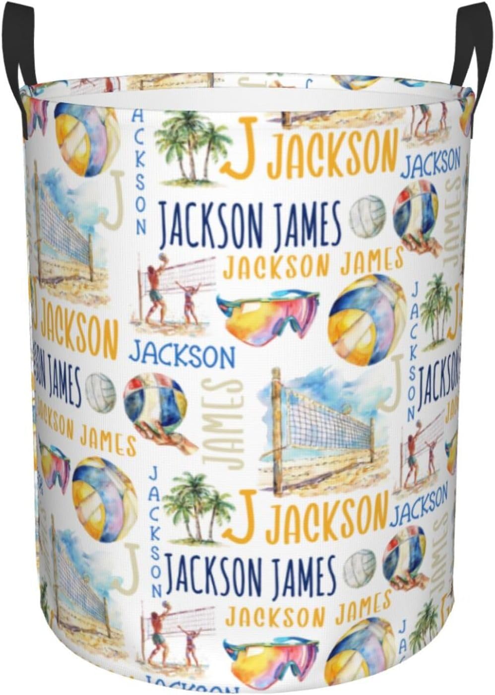Personalized Volleyball Laundry Basket, Custom Sports Laundry Hamper With Name Gifts For Kids Baby Adults, Collapsible Dirty Clothes Storage Organizer With Handles S 16.5 X 13.8in
