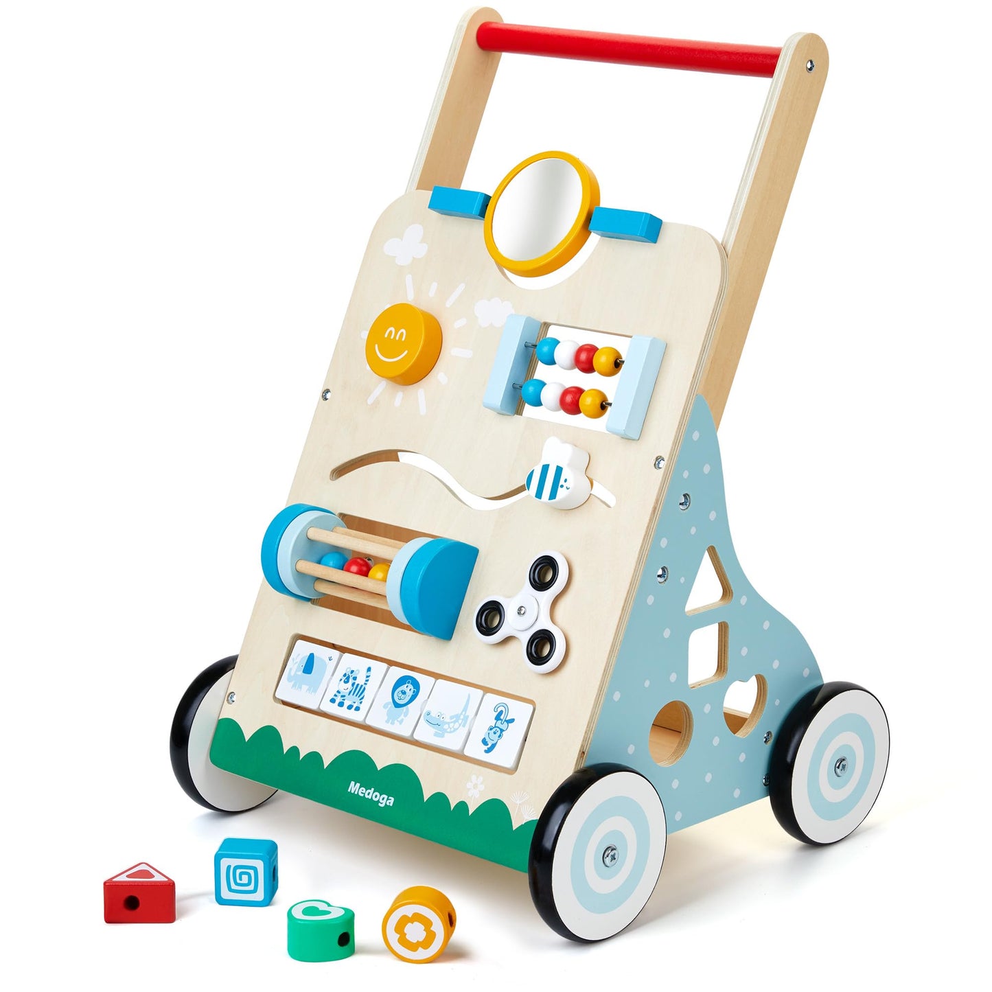 Wooden Baby Walker, 10 in 1 Baby Activity Center Walker Adjustable Wood Toddler Walker Push Walker Toy for Boys and Girls (BW001)