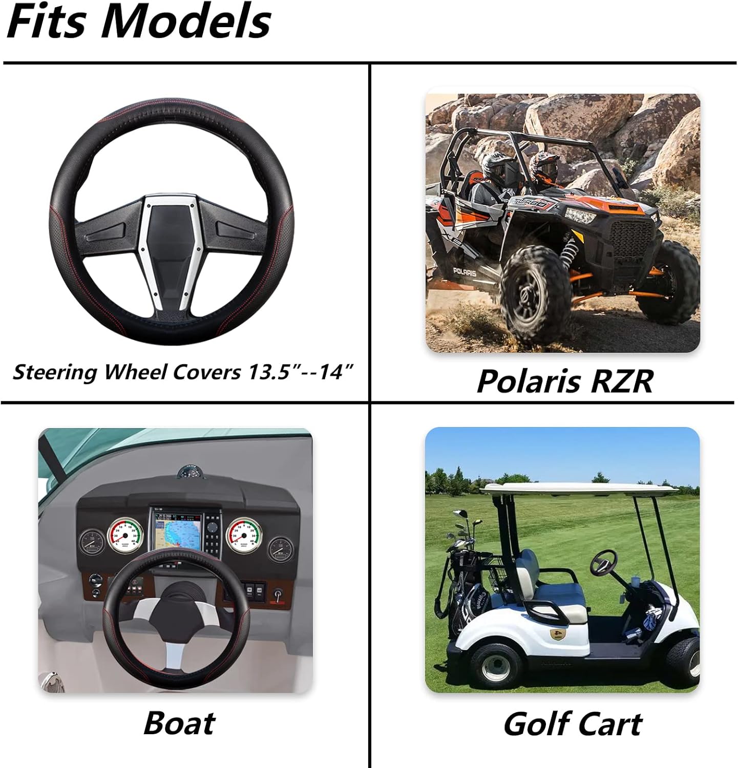 Golf Cart Steering Wheel Cover - 13.5 inch Universal Fit for 13.5" to 14 inch Boat, UTV, Polaris RZR - Non-Slip Comfortable