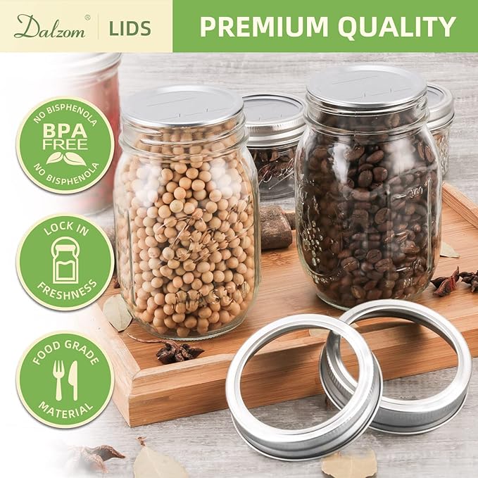 Dalzom® 144Pcs Canning Lids with Rings Regular Mouth, Premium Mason Jar Lids with Rings for Ball, Kerr Jars - Food Grade Material, 100% Fit & Airtight for Regular Mouth Mason Jars