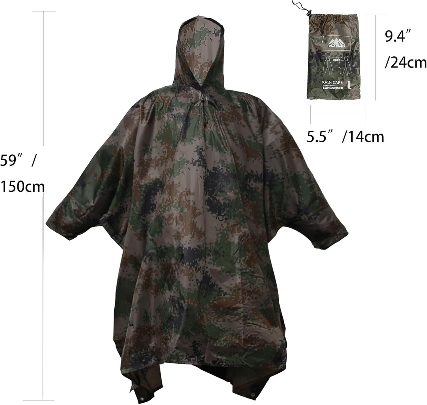 longsinger Rain Poncho for Adult, Waterproof Rain Poncho with Hood and Sleeve, Ideal for Hiking, Hunting, Camping