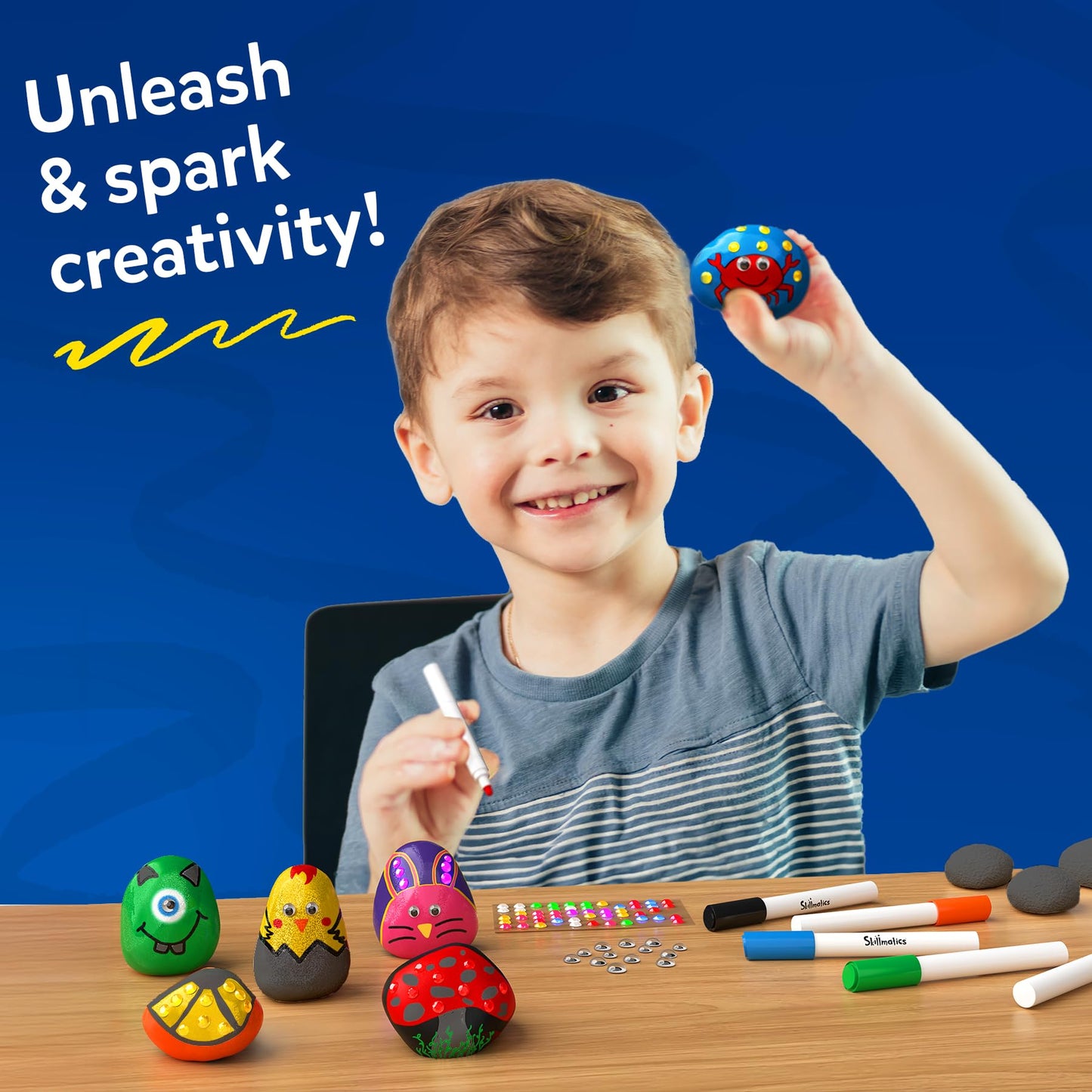 Skillmatics Rock Painting Kit - Mess-Free Art & Craft Kit for Girls & Boys, Craft Kits & Supplies, DIY Creative Activity, Screen-Free Fun, Gifts for Kids Ages 4, 5, 6, 7, 8, 9, 10, 11,12