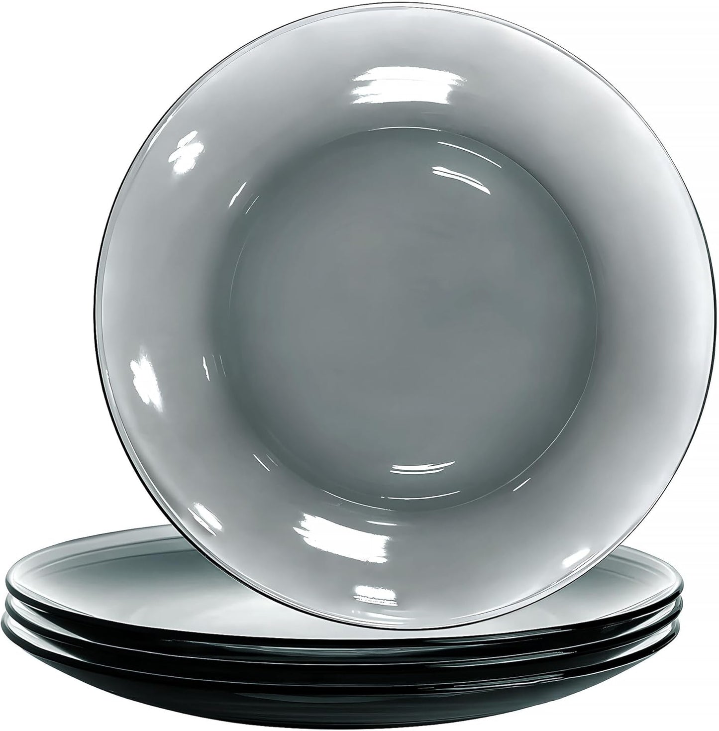 STP GOODS Glass Soup and Salad Bowl with Handles, Cobalt Transparent Glass Eating Plates, Circular Dinnerware for Salad, Bread, Dinner (Gray Set of 4)