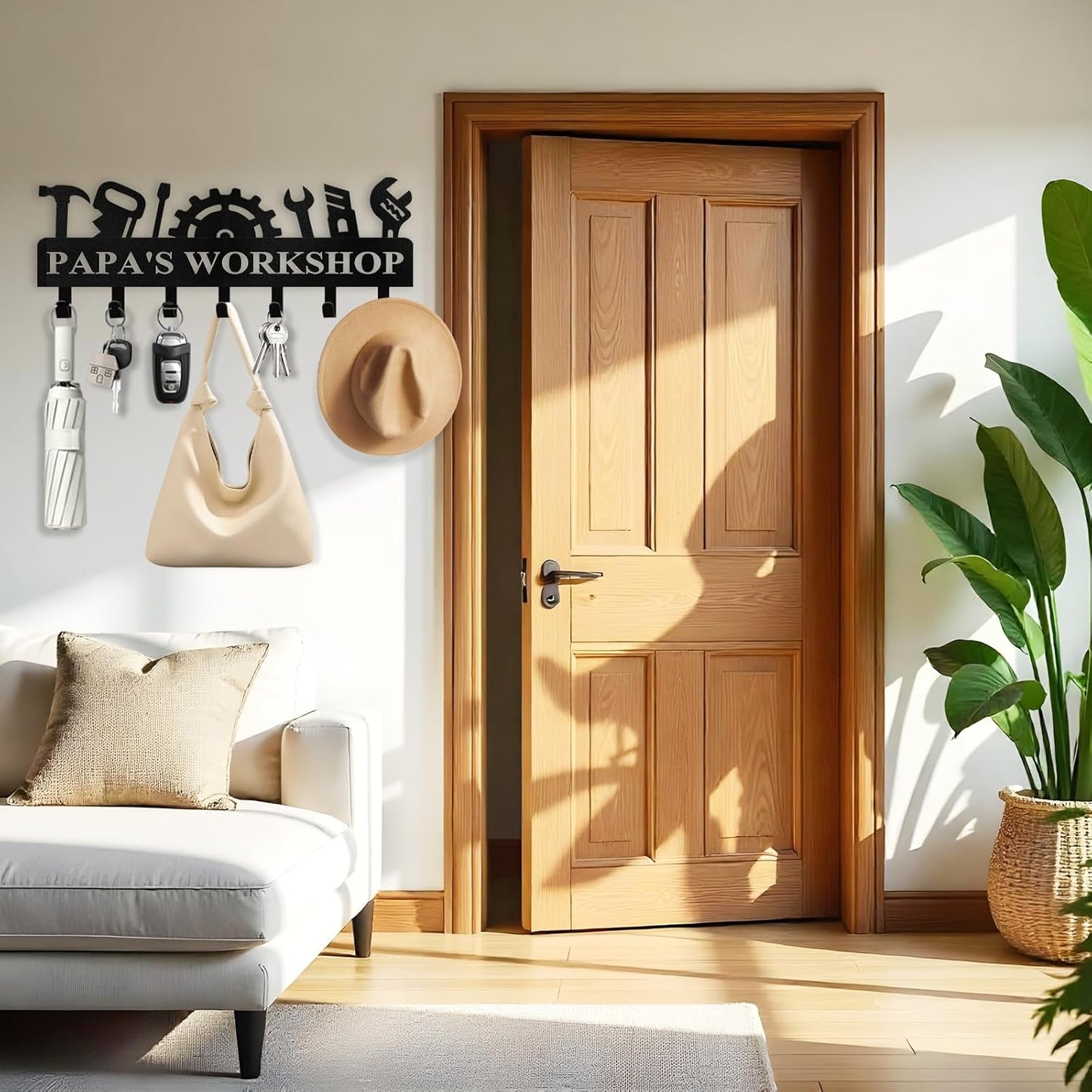 Custom Key Holder for Wall - Workshop Key Hooks for Wall Organizer, Personalized Coat Rack Key Holder with Name, Personalized Father Gifts, Key Hanger Decor for Garage Workshop Office
