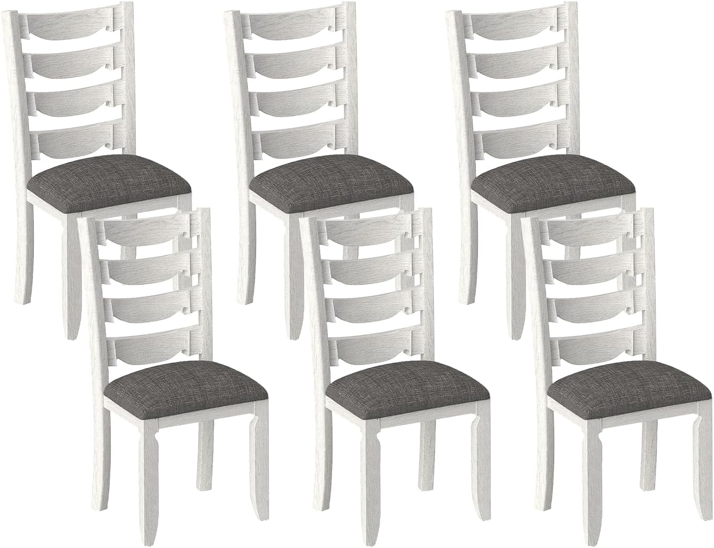 Solid Wood Dining Chair Set of 6, Kitchen Dining Room Chair with Upholstered Cushion & Wooden Legs, Modern Wood Side Chairs for for Kitchen, Washed Gray