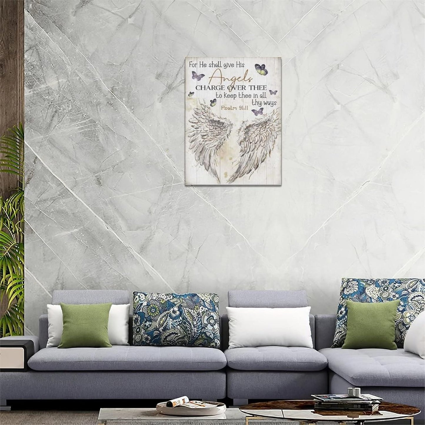 Scripture Psalm 91 Wall Art Christian Angel Wings Pictures Wall Decor Bible Verse Canvas Painting Print Artwork Abstract Modern Home Decorations Framed Ready to Hang for Office Living Room 16"x20"