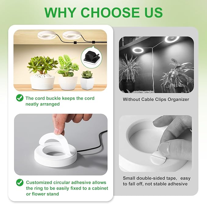 Ceiling LED Plant Growth Lights for Indoor Plants, Warm+White Full Spectrum 3.54" Grow Lamps for Plant Growth with 6/12/16H Timer, 3 Spectral Modes, 10 Dimmable Levels, Halo Angel Ring White (2 Head)