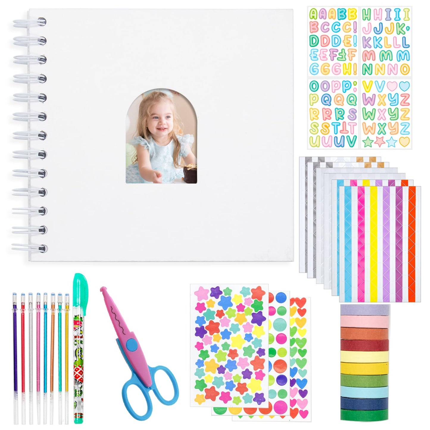 Kid Scrapbook DIY Photo Album Hard Cover Scrapbook Kit for Kids Instant Camera Print Paper with DIY Accessories (White)