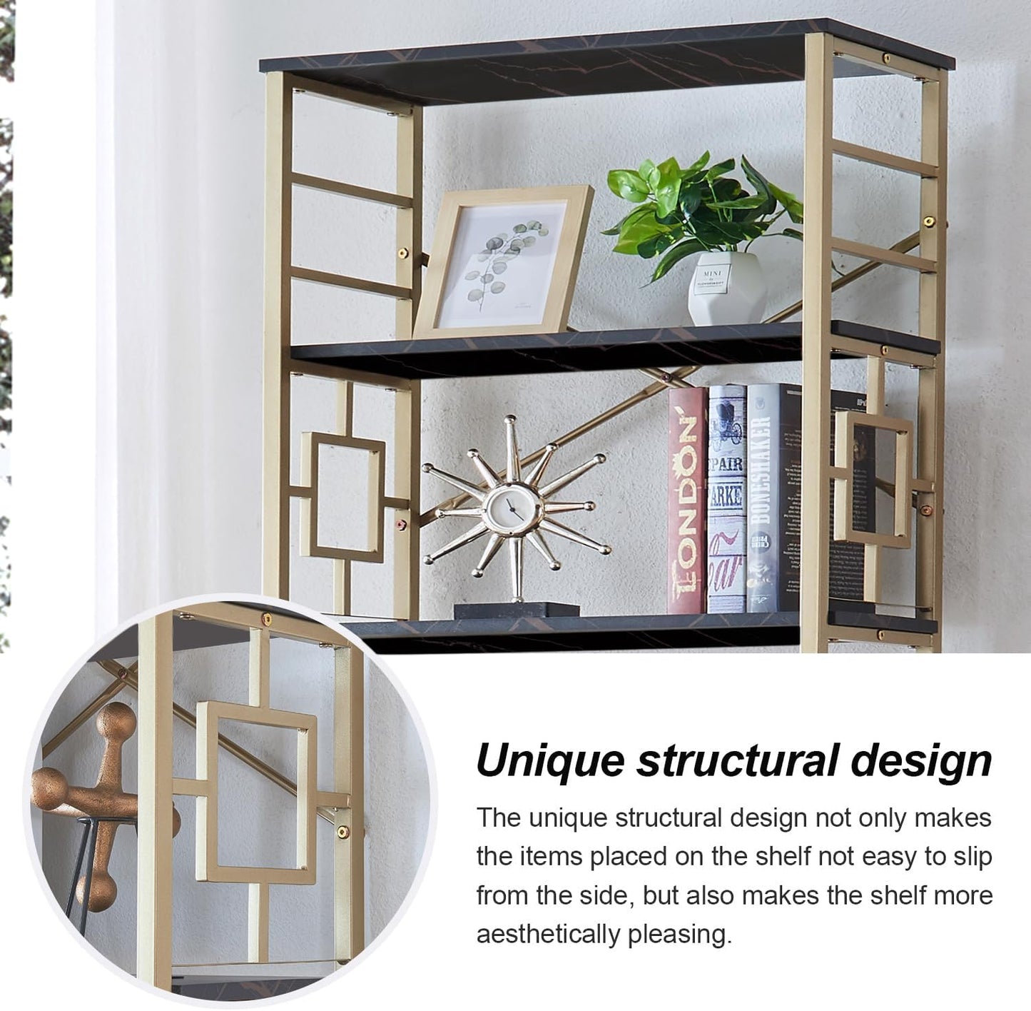 HOMISSUE Bookcase,7-Tier Tall Bookshelf Metal Bookcase and Bookshelves, Free Standing Storage Modern Bookshelf for Home Office Living Room and Bedroom, Black & Gold