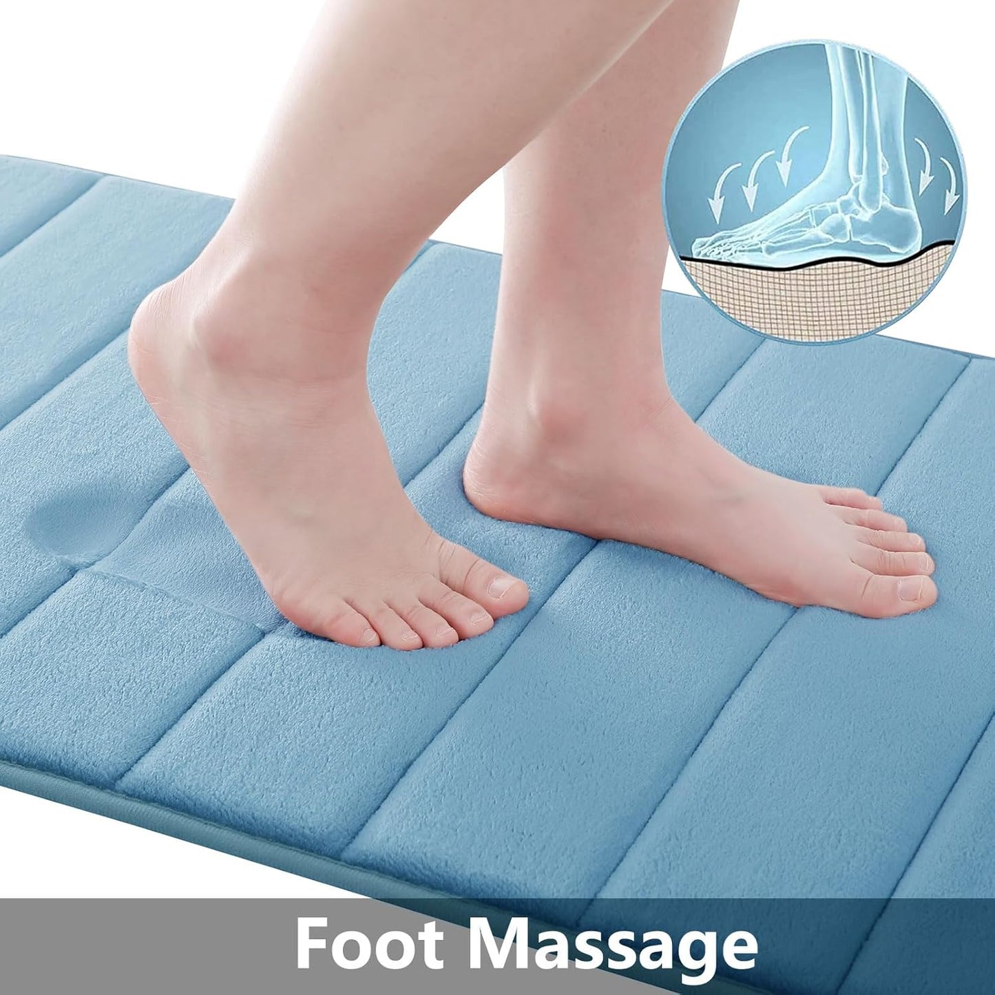 Buganda Memory Foam Bath Mat, 40" x 32", Ultra Soft and Non-Slip Bathroom Rugs, Water Absorbent and Machine Washable Bath Rug Runner for Bathroom, Shower, and Tub, Blue