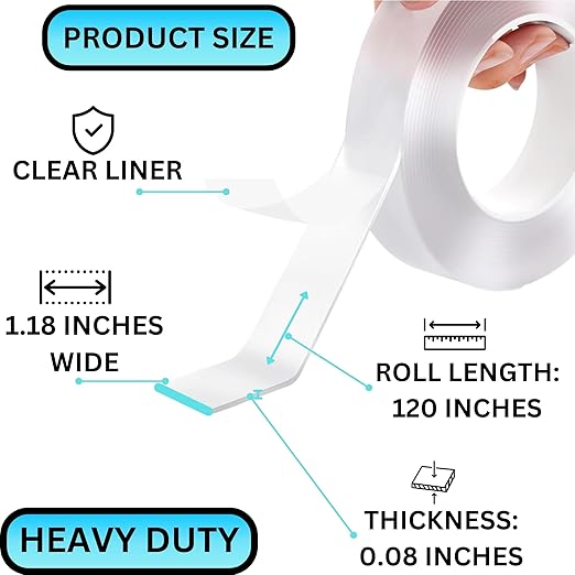 Double Sided Mounting Tape Heavy Duty Nano Two Sided Adhesive Strip Strong Magic Picture Poster Wall Hanging Decor Office Classroom Bubble Kit Transparent Removable Sticky Clear Stick Carpet 20 Feet