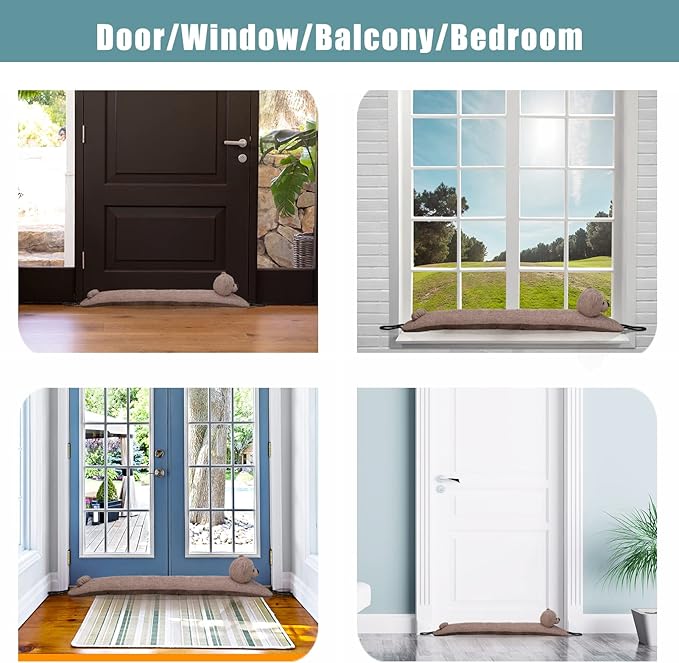 Marwood Under Door Draft Stopper Decorative Wind Stopper 38 inch for Door & Window, Weighted Animal Air Draft Stopper Snake Noise Blocker for Bottom of Door with Hanging Loops - Bear