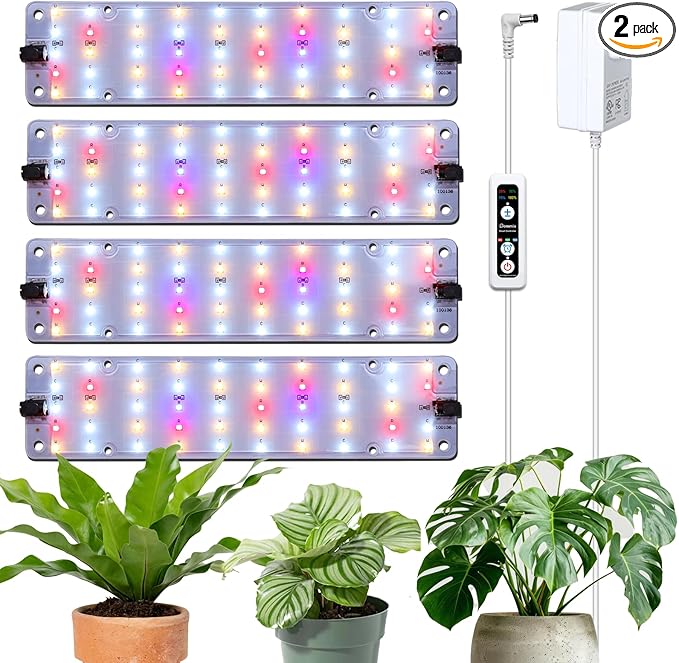 DOMMIA Grow Lights, 40W Linkable Grow Lights for Indoor Plants Full Spectrum, 6/12/16h Timer, Dimmable Ultra-Thin Plant Lights for Indoor Growing, Pinkish White, 2-Set