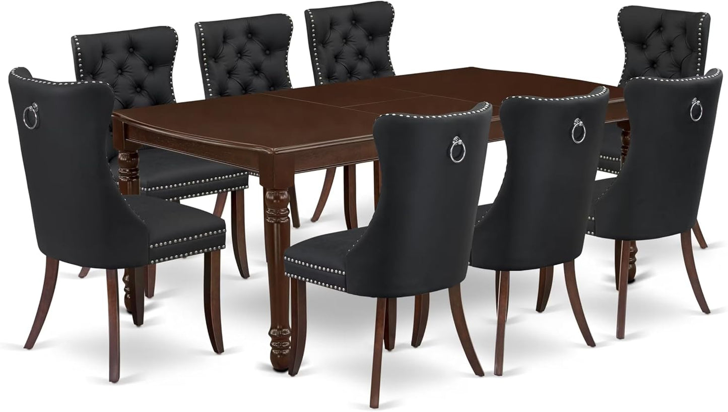 East West Furniture DODA9-MAH-12 9 Piece Kitchen Table Set Includes a Rectangle Dining Table with Butterfly Leaf and 8 Polyester Fabric Upholstered Chairs, 42x78 Inch, Mahogany