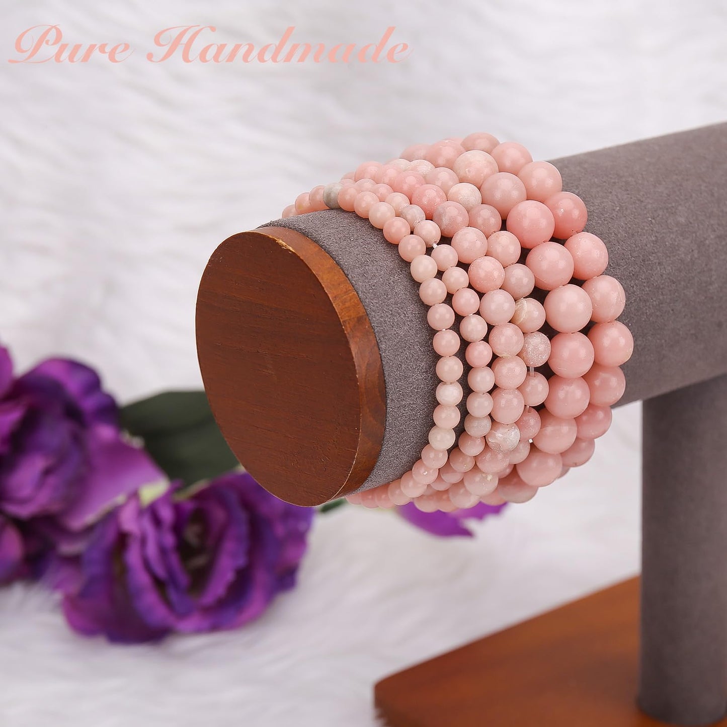 BONNY BOXX 6mm Natural Stretch Pink Opal Bracelet for Unisex, Handmade Elastic Healing Crystal Gemstone Bracelet Yoga Stress Relief Gift for Men Women