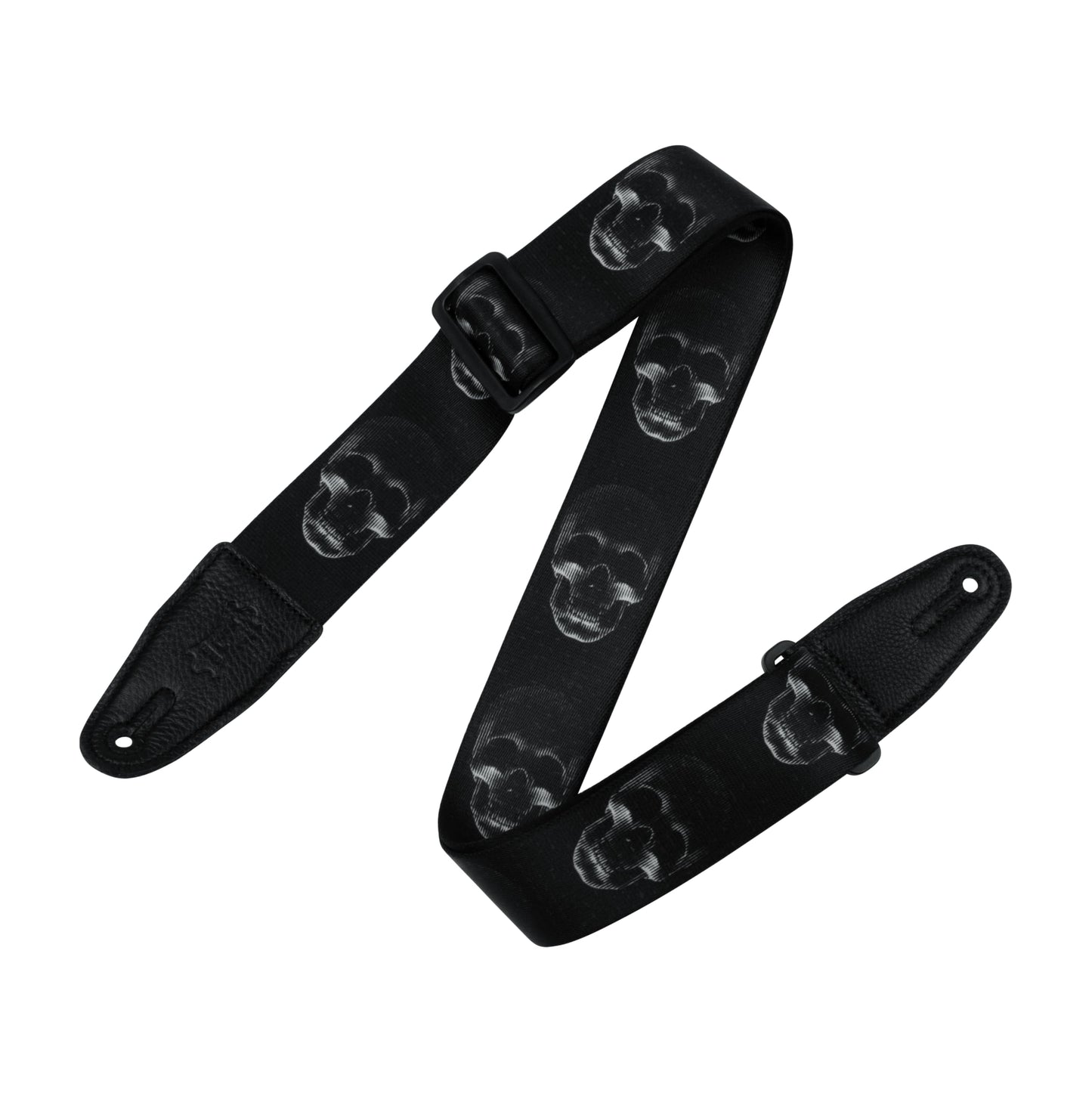 Levys Leathers 2 Wide Polyester Guitar Strap with Genuine Leather Ends; Black & White Scanned Skull Motif (MPD2-112)