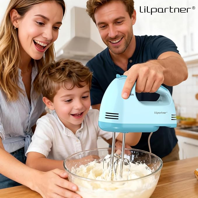 Hand Mixer Electric, Small Food Mixer 7 Speeds Handheld Blender,304 *(1* Whisk, 2* Beater, 2*Dough Hook) Kitchen Blender for Cream, Cookies, Dishwasher Safe, Blue