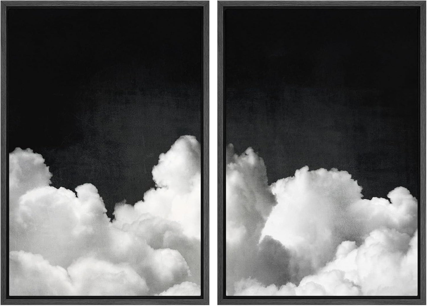SIGNWIN Framed Canvas Print Wall Art Moody Black and White Cloud Illustrations Modern Art Decorative Contemporary for Living Room, Bedroom, Office - 16"x24"x2 Black