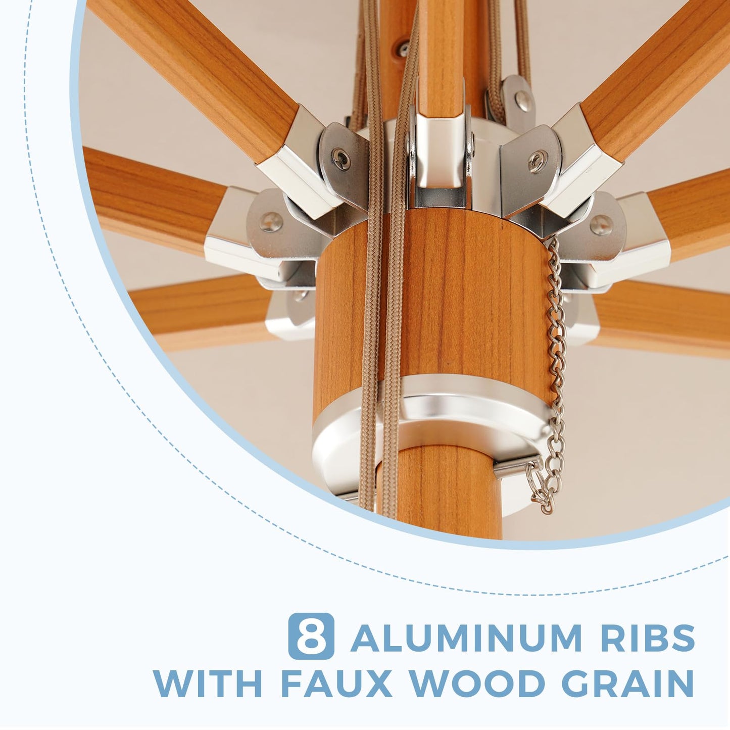 Grand patio 11 FT 10-Year-Non-Fading Patio Umbrella, Outdoor Umbrella with 8 Faux-Wood Grain Aluminum Ribs, Market Umbrella with Pulley Lift, Ventilation, Waterproof for Poolside, Deck, Backyard, Gray Fabric