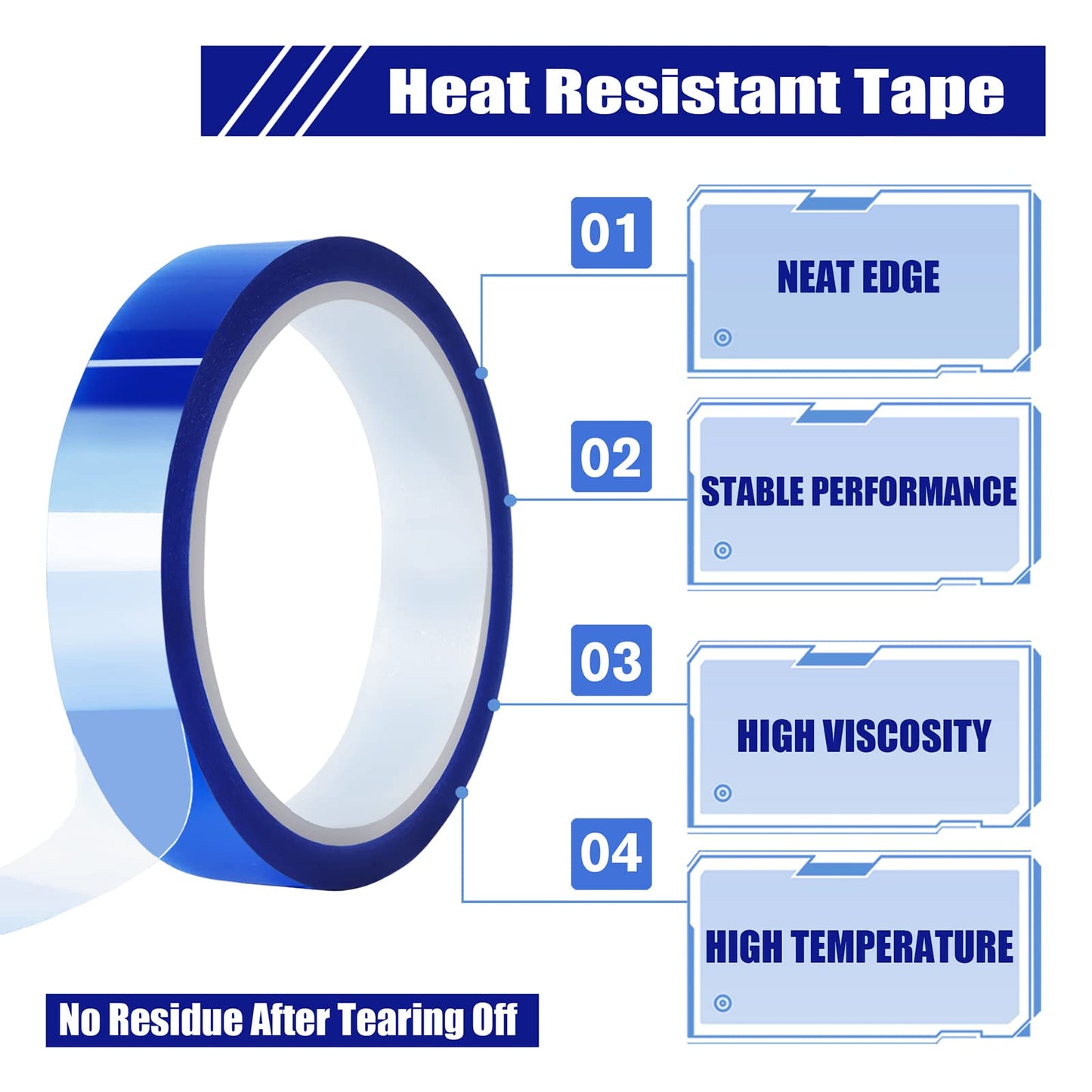 MEBMIK 6 Rolls 20mm x33m(108ft) Blue Heat Tape High Temperature Heat Resistant Tape Heat Transfer Tape for Heat Sublimation Press Vinyl,No Residue