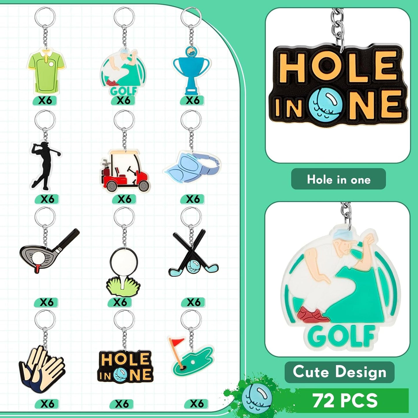 Batiyeer 36 Pack Golf Ball Keychains Bulk Party Favors Sports Ball Key Chains Funny Keyring Gifts for Birthday Supplies