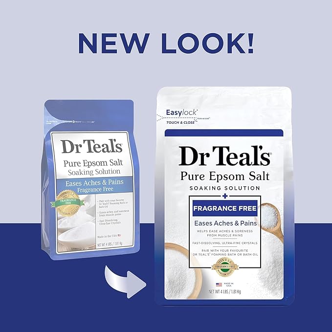 Dr Teal's Pure Epsom Salt Soak, Fragrance Free, 4 lbs (Packaging May Vary) (Pack of 5)