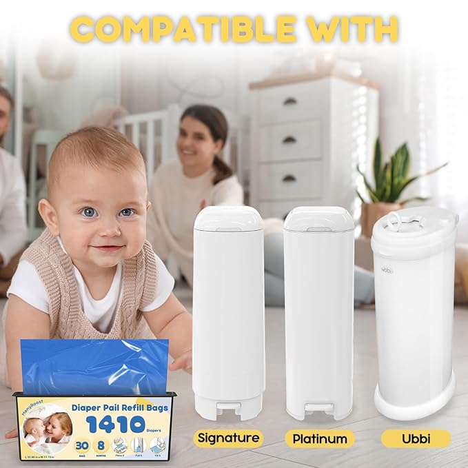 Diaper Pail Refills Bags Compatible with Genie Easy Roll Signature & Platinum Diaper Pails | Holds Up to 1410 Newborn Diapers Per Refill — Unscented, Odor Locking, 2Pack(60 Bags)