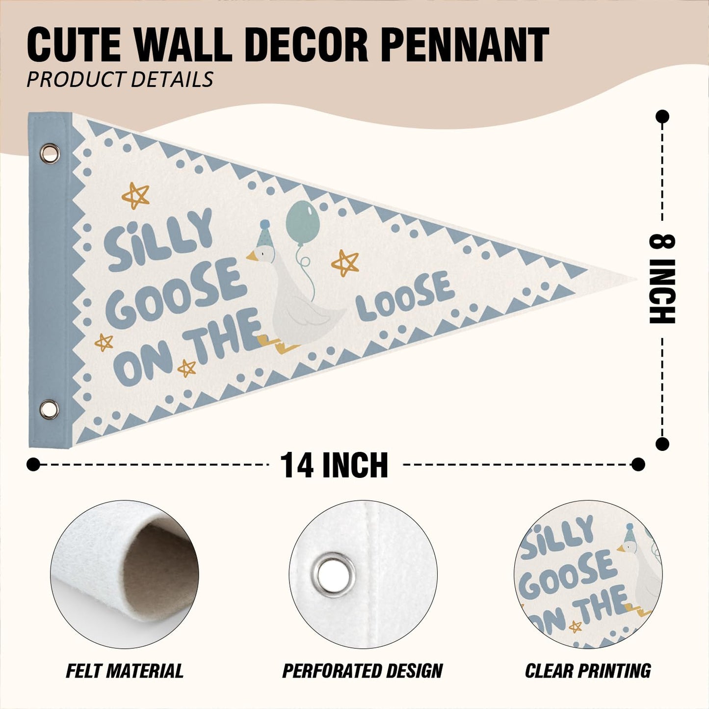 WXHUM Playroom Kids Room Nursery Wall Art Decor, Silly Goose On the Loose Felt Pennant Banner Flags, Silly Goose Birthday Wall Decorations for Kid Boy Toddler Room, 8x14 Inch
