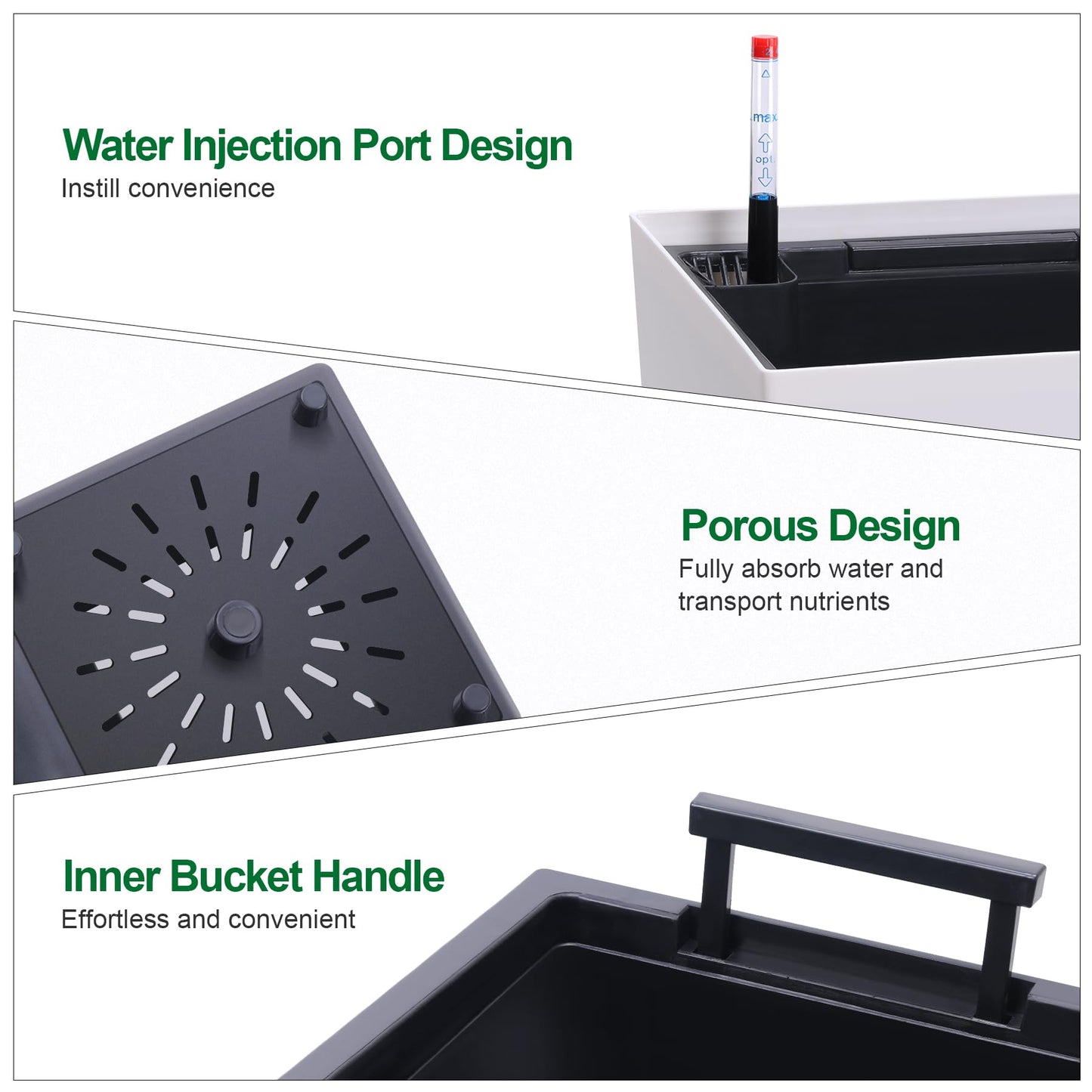 Garvee 22.5" Tall Planters Set of 2, Outdoor＆Indoor Black Planter Pots, High Front Porch Planter Pots with Drainage Holes＆Water Level Monitor＆Inner Bucket,White
