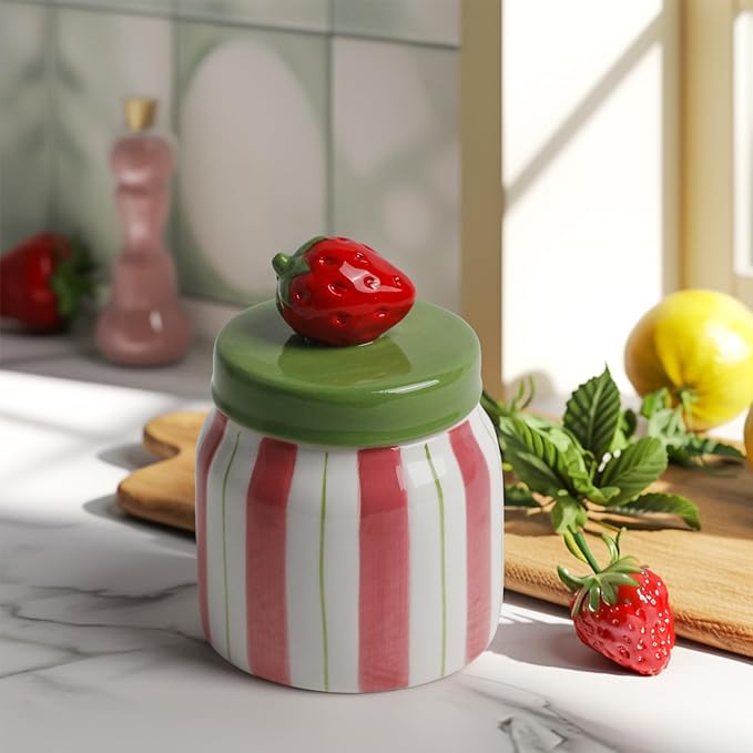 Cookie Jars with Lid Airtight, Hand Painted Orange Ceramic Food Storage Containers with Lids for Home Decor and Kitchen Countertops, For Coffee, Spices, Sugar, Tea, Salt, Honey, Candy, Nut