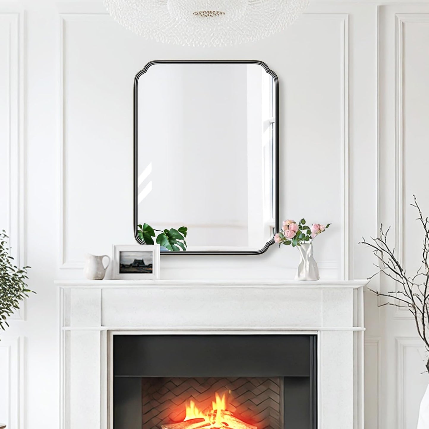 28"x36" Black Bathroom Mirror with Rustproof Metal Frame, Modern Rounded Corner Wall Mirror for Vanity Over Sink, Horizontal/Vertical Hanging