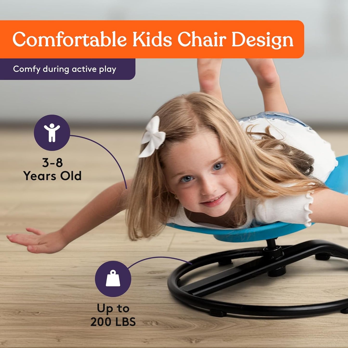 Special Supplies Smile Spinning Chair for Kids- Versatile Kids Sit and Spin Sensory Chair for Training Body Coordination for Playroom, Bedroom, or Nursery (Blue)