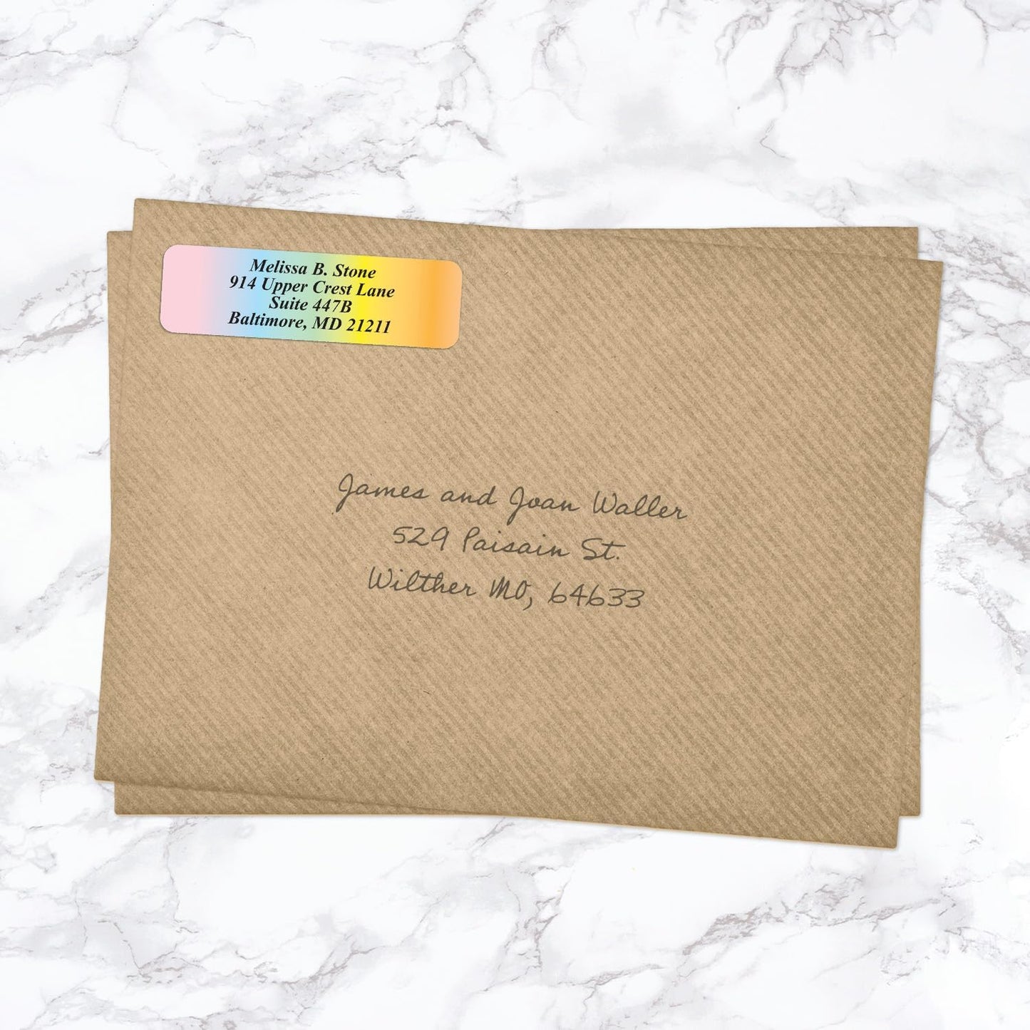 Cascading Rainbow Personalized Return Address Labels Without Dispenser - Roll of 500 Custom Stickers