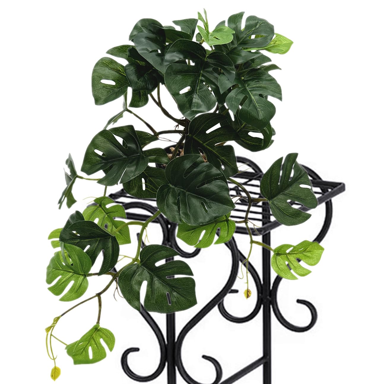 Artificial Monstera Fake Potted Plants Small Palm Hanging Vine Fake Tropical Plant Ivy Faux Greenery for Home Decor Indoor Outdoor Garden Pot Shelf Living Room Office Party DIY Decoration Green 2 Pack