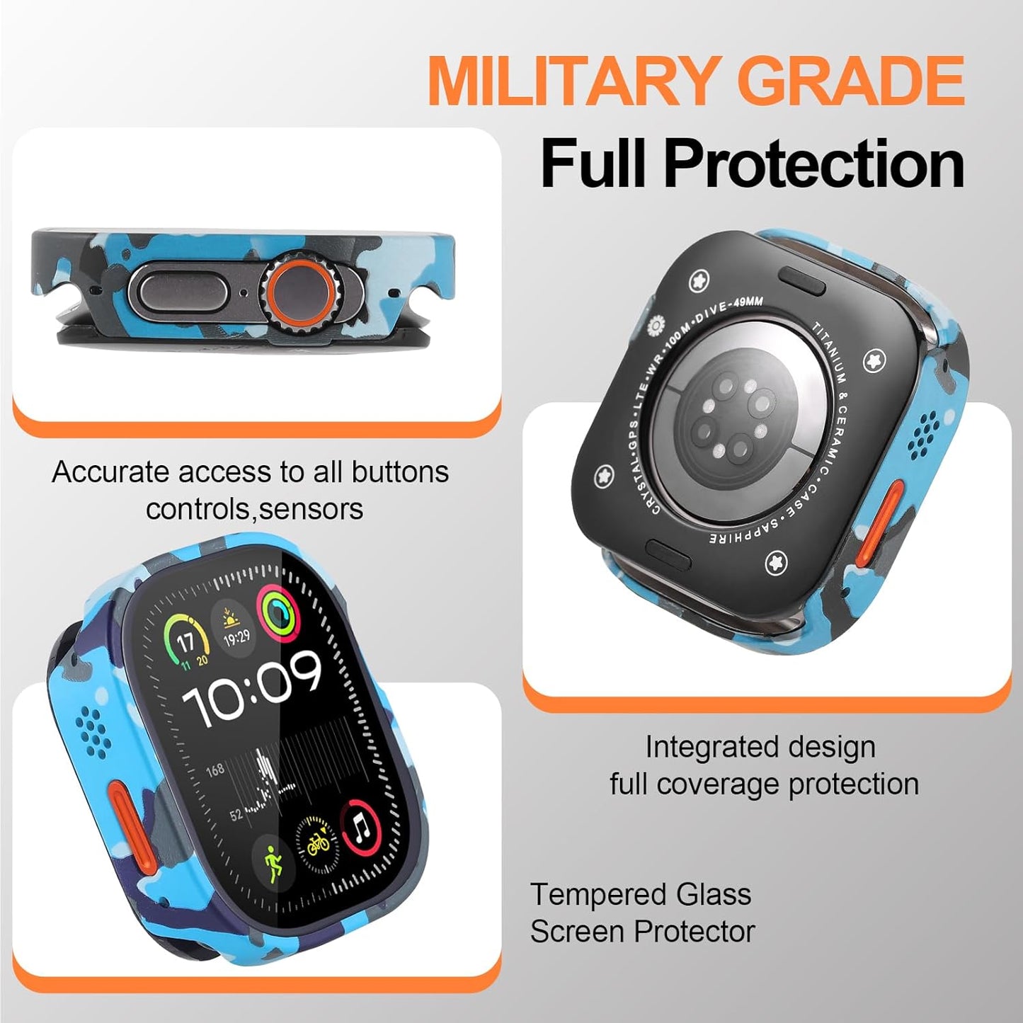 3 in 1 Aluminum Case Compatible with Apple Watch Ultra 3/Ultra 2/Ultra 49mm Screen Protector, Front and Back Bumper Ultra Thin Protective Face Cover for iWatch 49mm