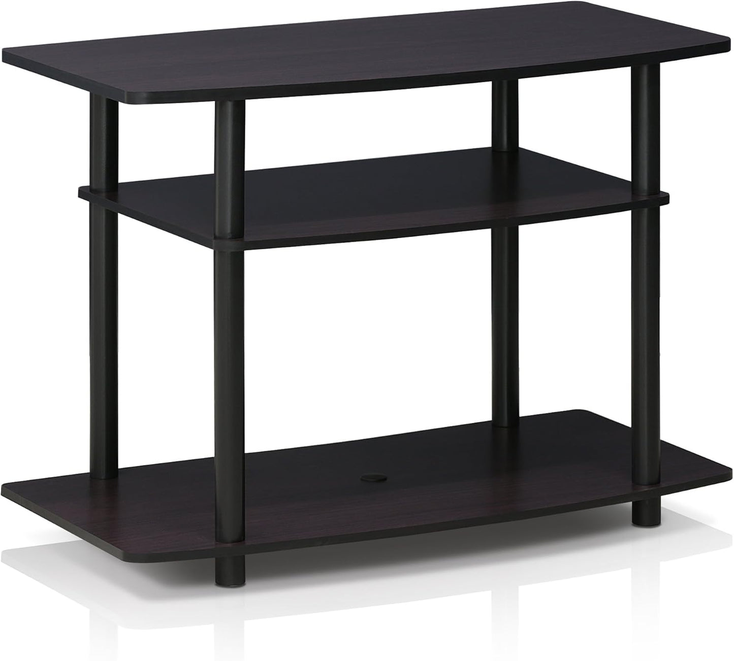 Furinno Turn-N-Tube No Tools 3-Tier Entertainment Center TV Stand for TV up to 32 Inch, Plastic Round Tubes, Dark Walnut