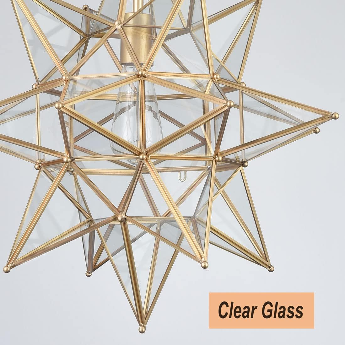 DIRYZON 20 Inch Gold Large Moravian Star Pendant Light Mid Century Clear Glass Hanging Pendant Light for Kitchen Bedroom Porch