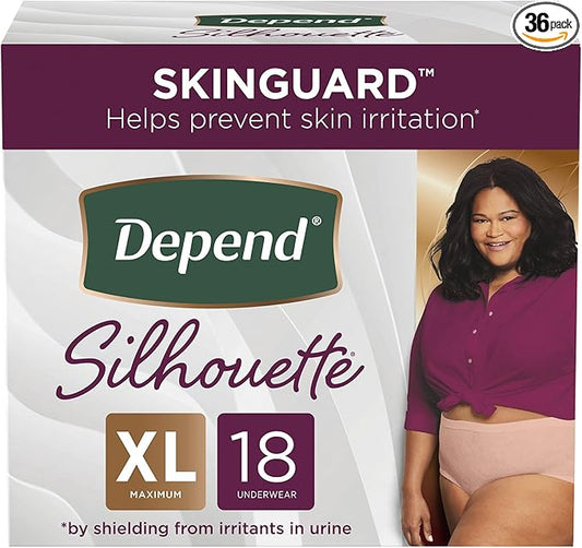 Depend Silhouette Disposable Underwear Female Waistband Style X-Large, 54219, 36 Ct