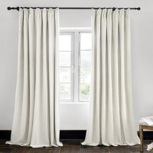 IVAPUPU Natural Linen Blend Pinch Pleated Curtains with 63'', 84'', 95'', 108'' Length