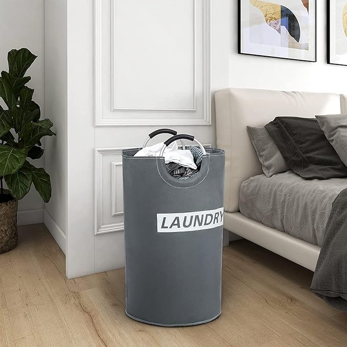 ZEROJETLAG 82L Large Laundry Basket Collapsible Hamper with Handles, Waterproof Fabric Dirty Clothes Basket, Foldable Freestanding Bin Laundry Hamper for Dorm, Bathroom & Bedroom (Gray & Silver)