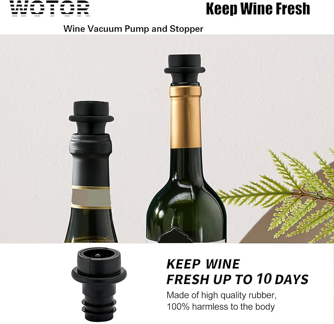 WOTOR Wine Stoppers - Vacuum Wine Saver, Preserver & Sealer (Black, 24 Pieces)