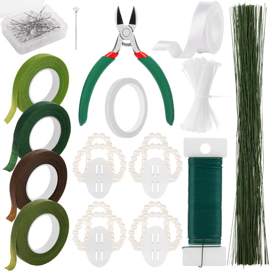 MAPVOLUT 262-Piece Floral Tape & Wire Kit - Professional Florist Supplies for Bouquets, Corsages, Wreath Making | Includes Green Floral Tape, Florist Wire for Wedding DIY, Mother's Day Bouquet