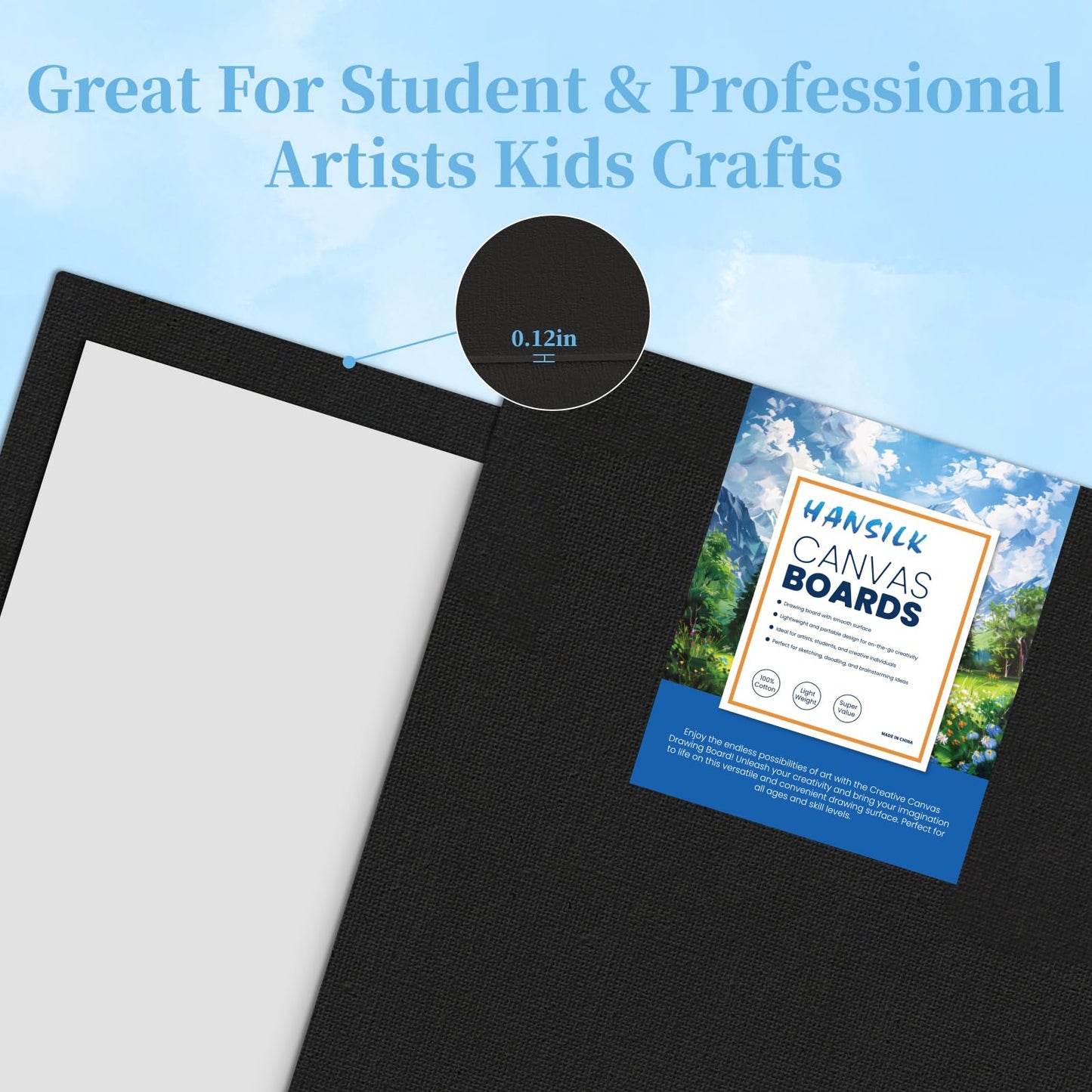 HANSILK 6 Pack Black Canvas for Painting 12x16 Inch, 100% Cotton Pre-Primed Black Canvas Boards & Panels, Blank Professional Art Canvases for Acrylic and Oil Painting, Art Supplies for Artists Adults